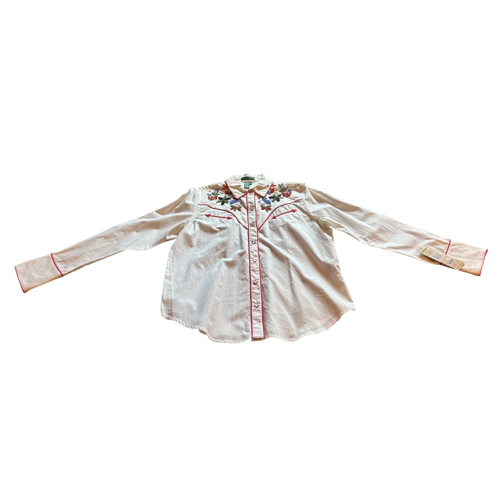Lauren Ralph Lauren Western Shirt White Beaded Embroidered Pearl Snap Petite L - Picture 13 of 16